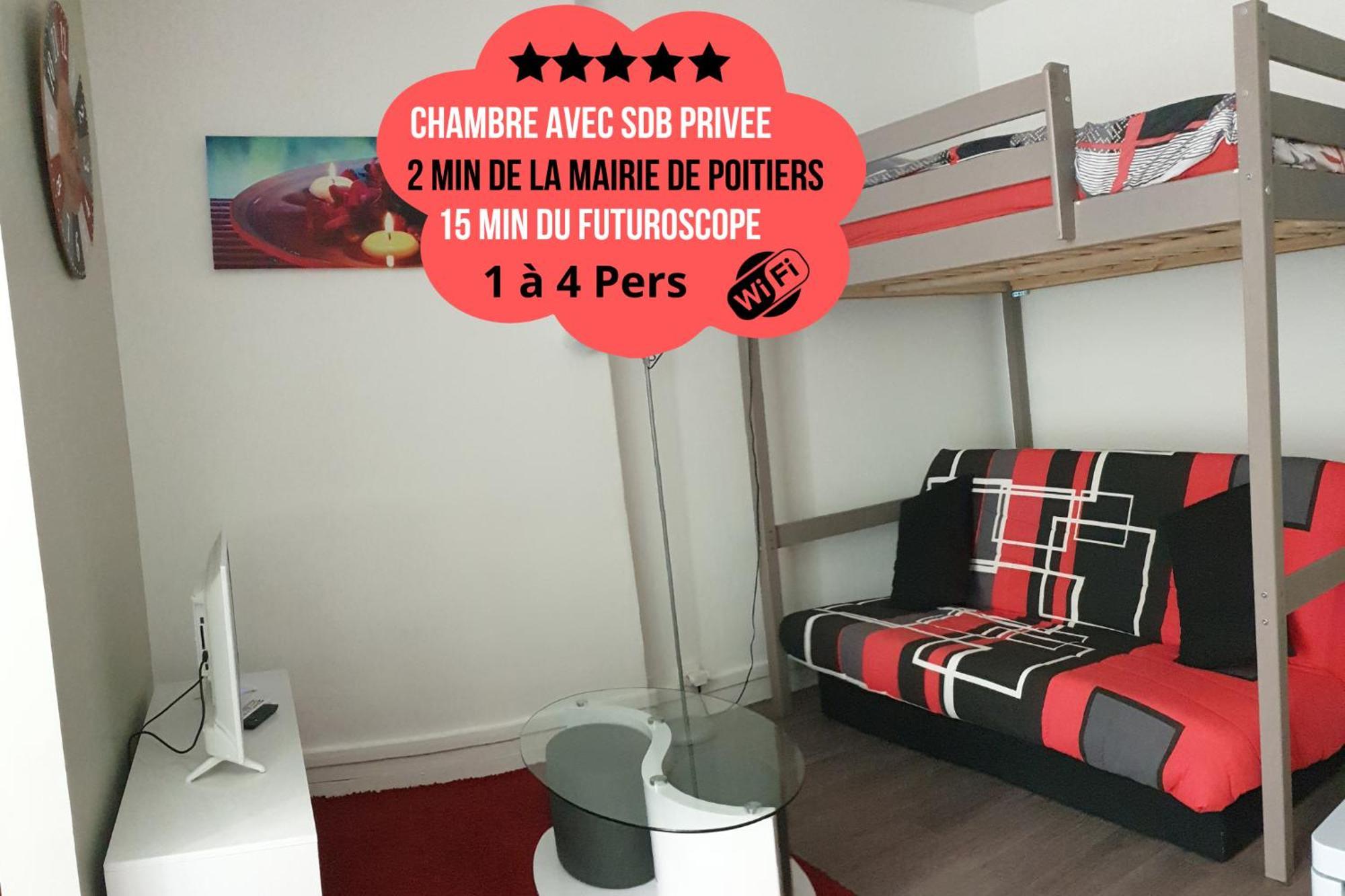 Chambres Poitiers Centre Ville - Salle De Bain, Refrigerateur, Tv Et Machine A Cafe Privatifs - Cuisine Commune - Terrasse - Hotel De Ville A 200M Экстерьер фото