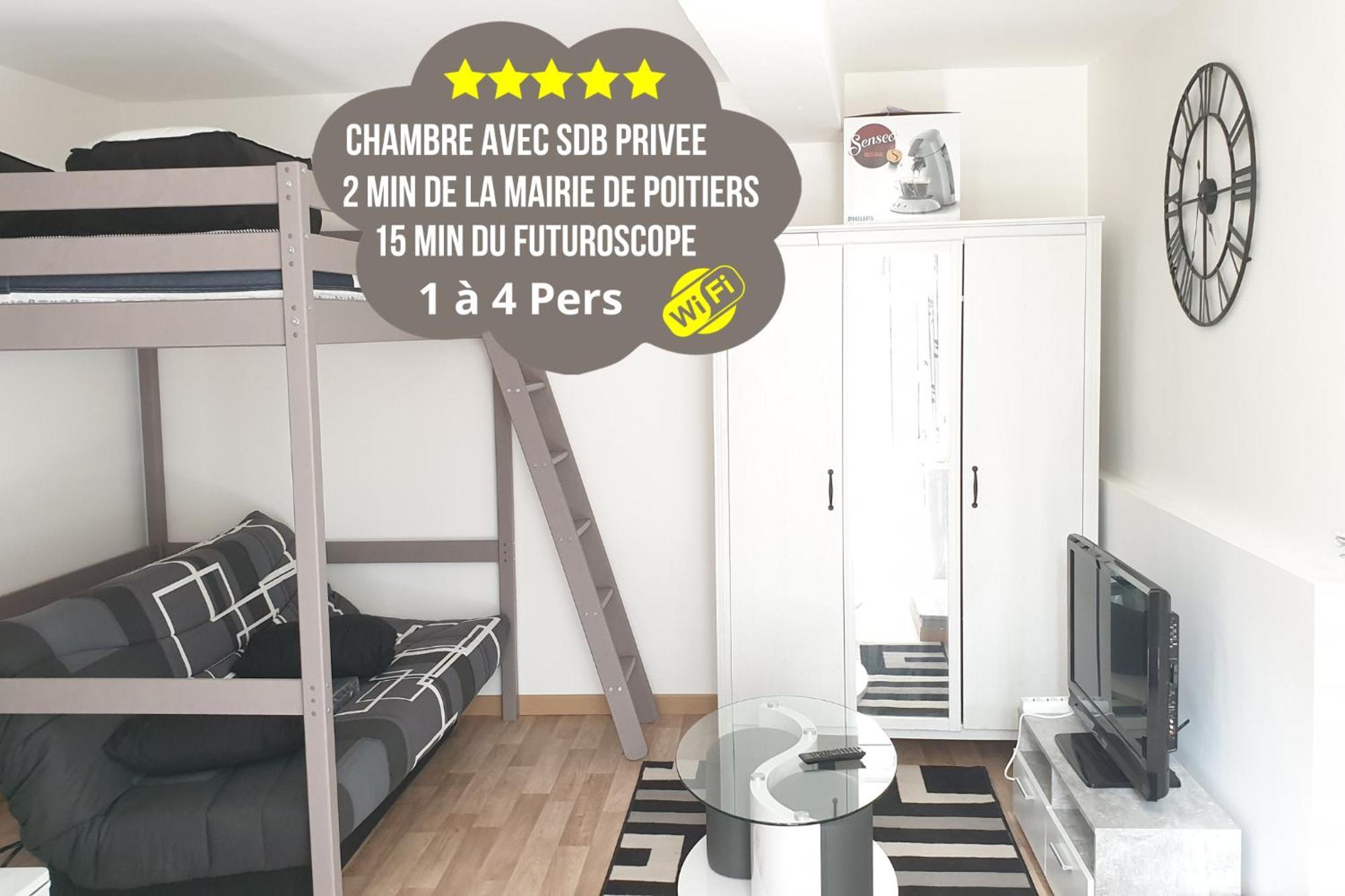 Chambres Poitiers Centre Ville - Salle De Bain, Refrigerateur, Tv Et Machine A Cafe Privatifs - Cuisine Commune - Terrasse - Hotel De Ville A 200M Экстерьер фото